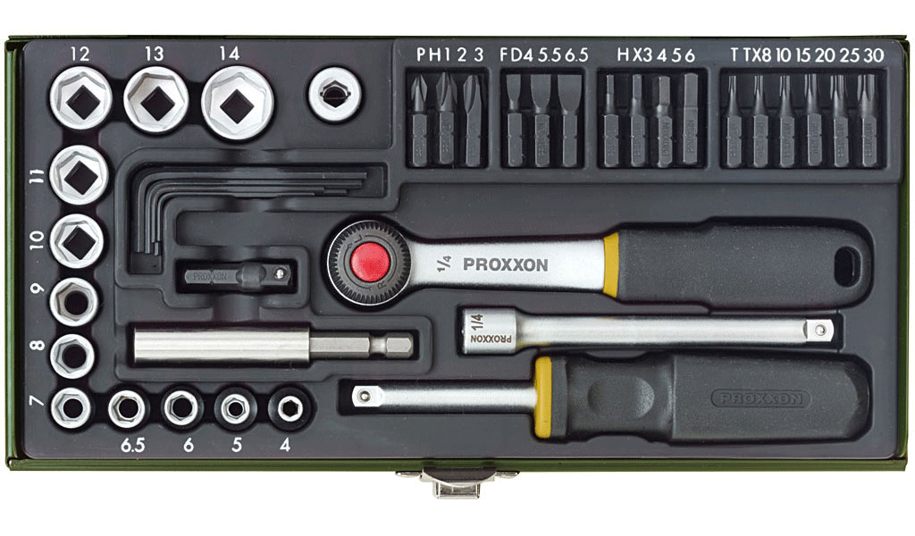 Proxxon Schraubersatz mit Magnethalter und 1/4"-Ratsche 39-teilig 23070 