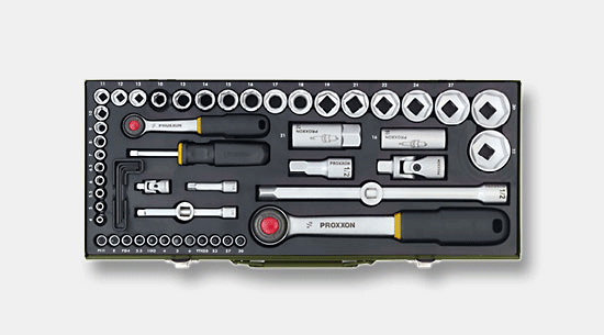 56-piece set with 1/4'' and 1/2'' ratchets